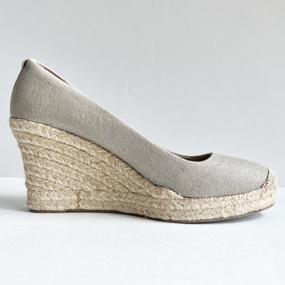 J. Crew Seville Metallic Espadrille Wedges 9 canvas neutral heels summer shoes - Picture 7 of 13